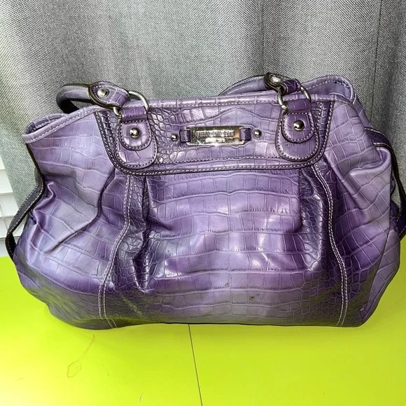 Vintage Nine West Purple Croc Style Leather Bag - Picture 2 of 8